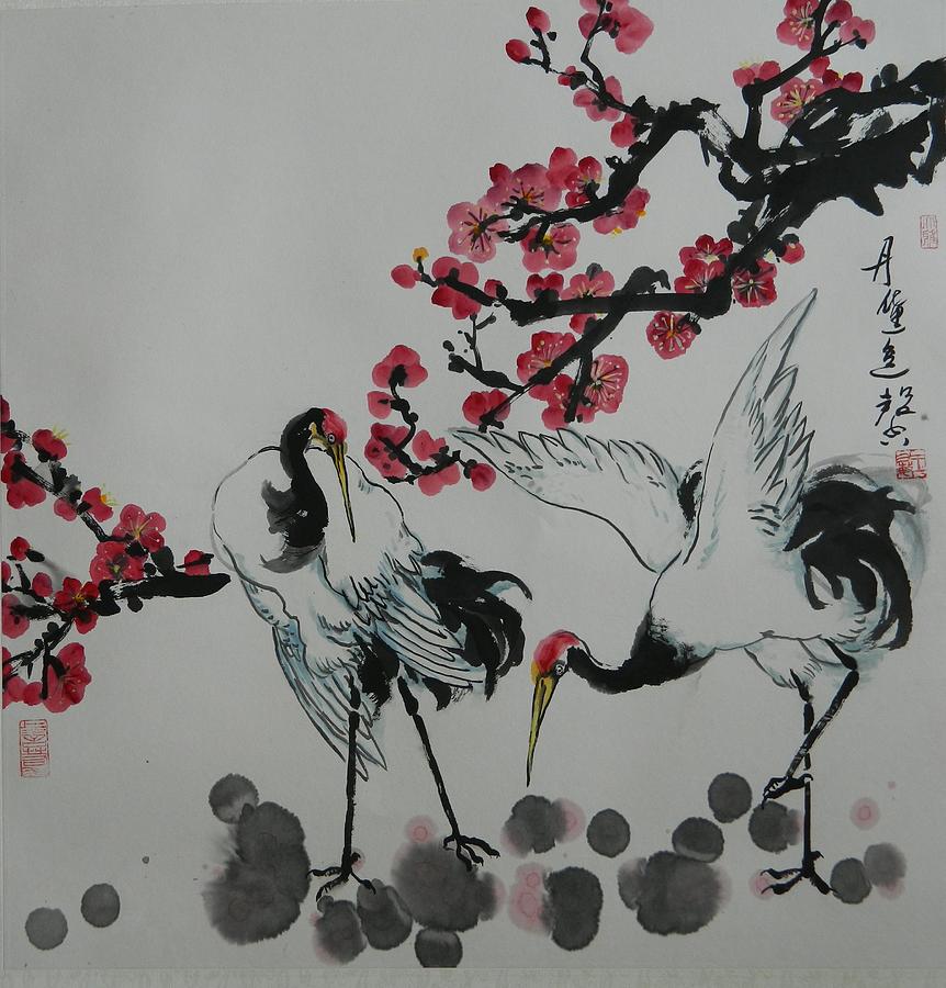 Asian Cranes #1 Painting by L R B