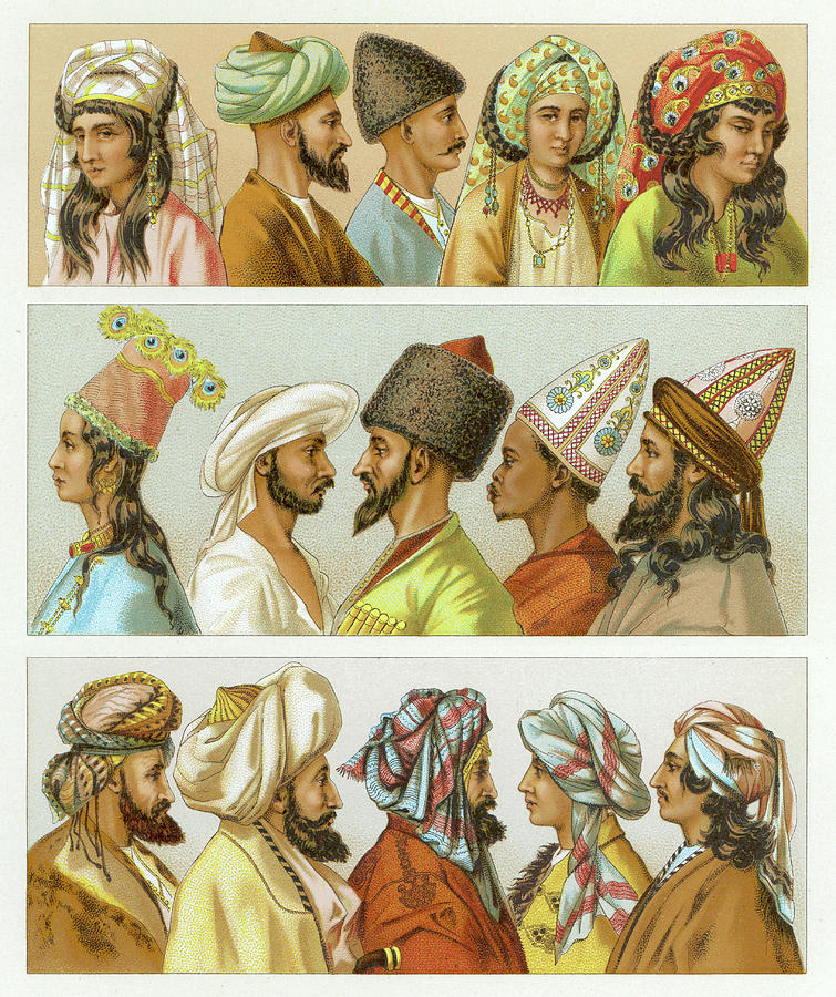 Asian Headwear Including Various #1 Drawing by Mary Evans Picture ...