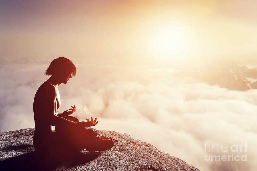 Sunset Photograph - Asian man meditates in yoga position #1 by Michal Bednarek