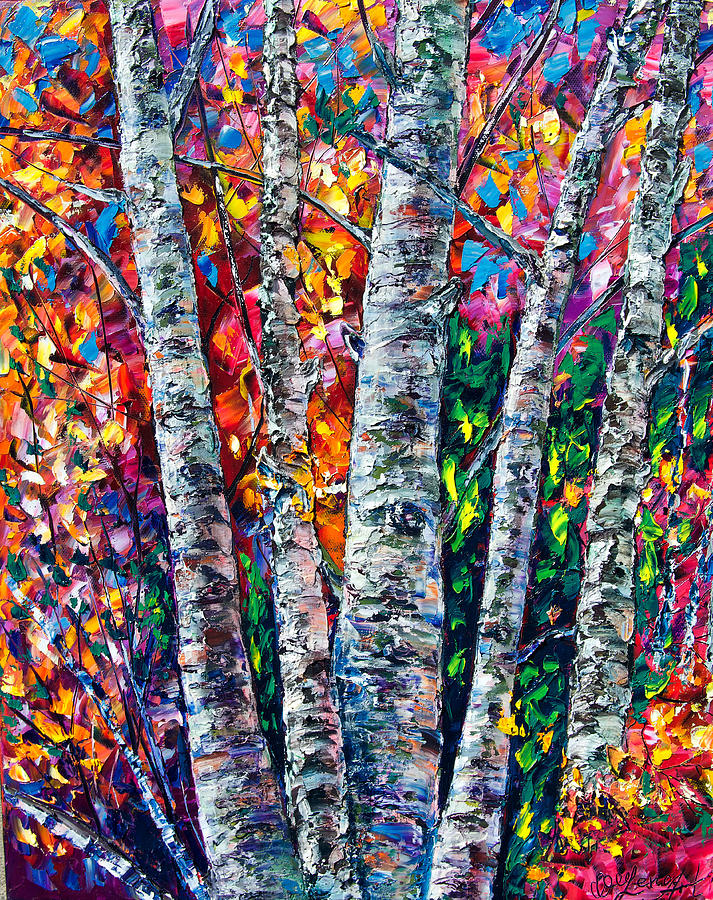 Aspen Grove #1 Painting by Lena Owens - OLena Art Vibrant Palette Knife and Graphic Design