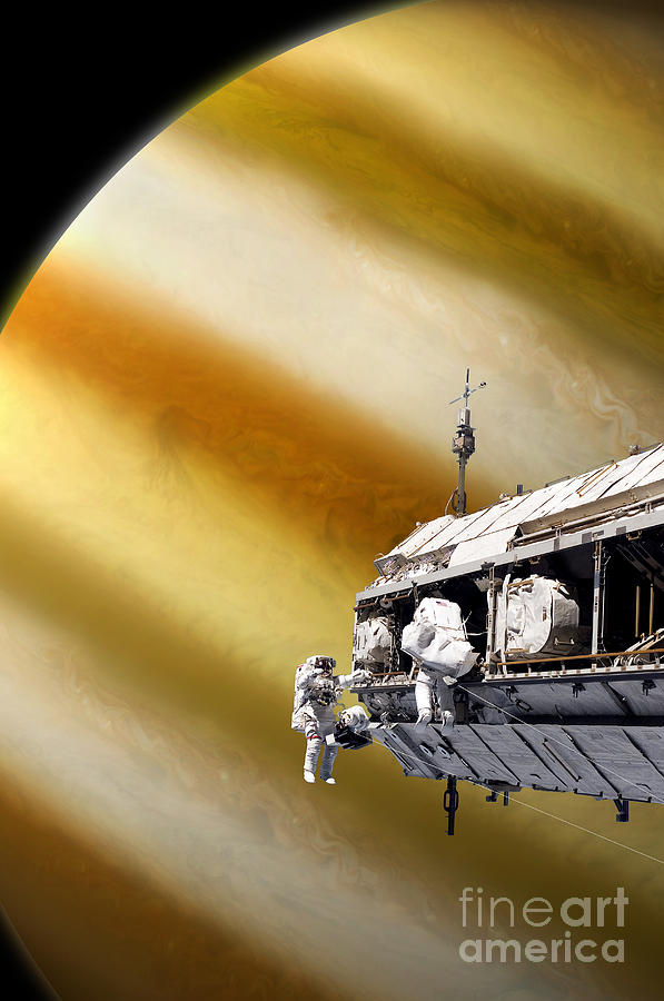Interstellar Digital Art - Astronauts Performing Work On A Space #1 by Marc Ward