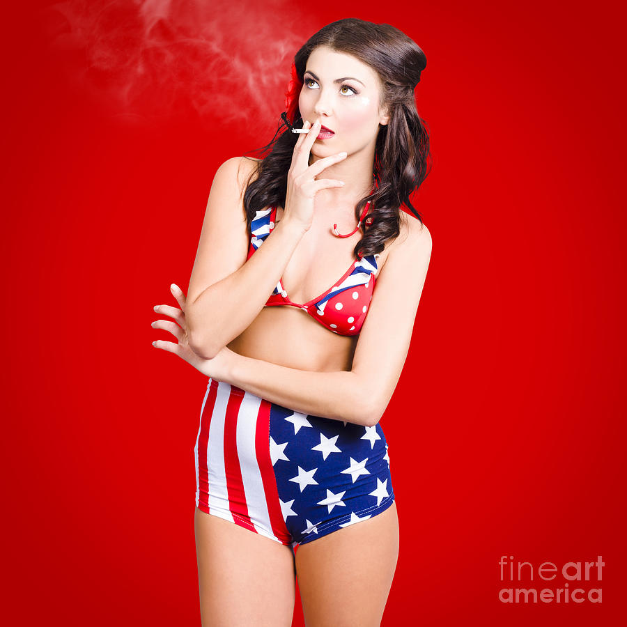 Attractive USA pinup woman smoking #1 Photograph by Jorgo Photography