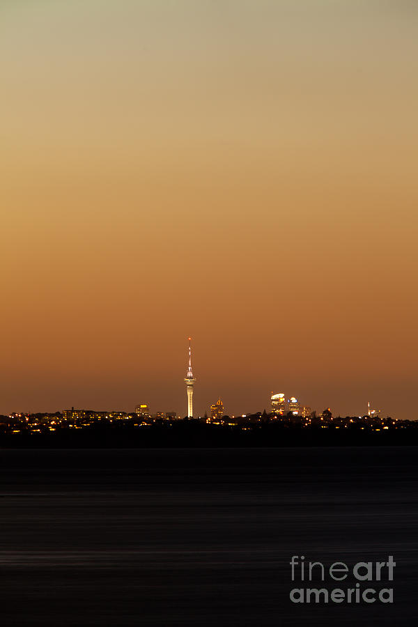 Auckland Nz Distant Citylight Skyline After Sunset Photograph