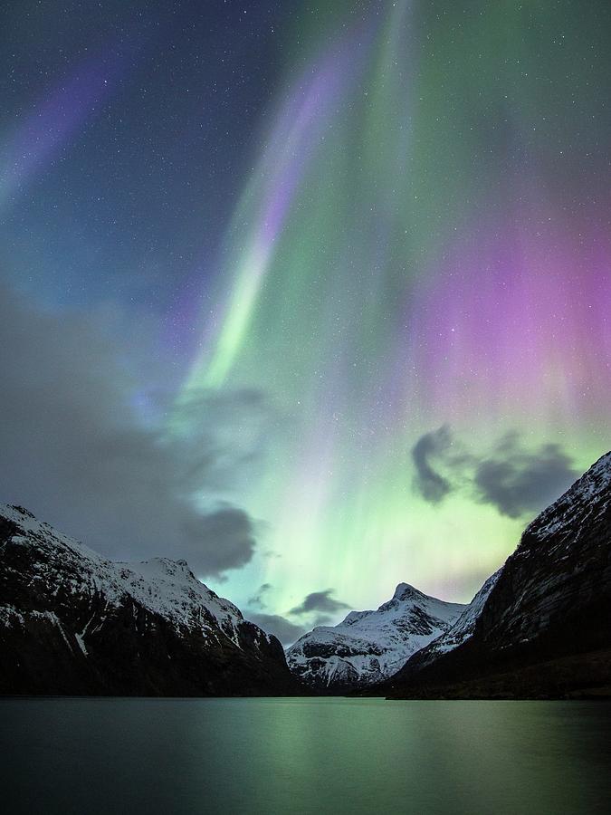 Aurora Borealis Over A Fjord #1 Photograph by Tommy Eliassen/science Photo Library