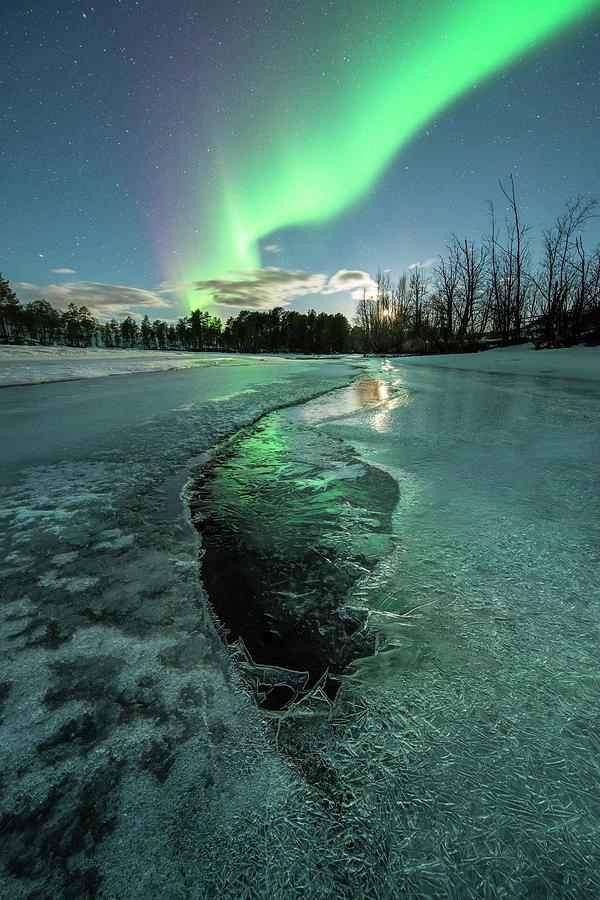 Aurora Borealis Over A Frozen River #1 Photograph by Tommy Eliassen/science Photo Library