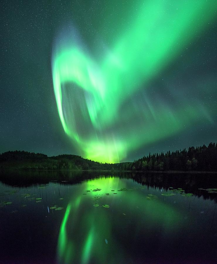 Aurora Borealis Over A Lake #1 Photograph by Tommy Eliassen/science Photo Library