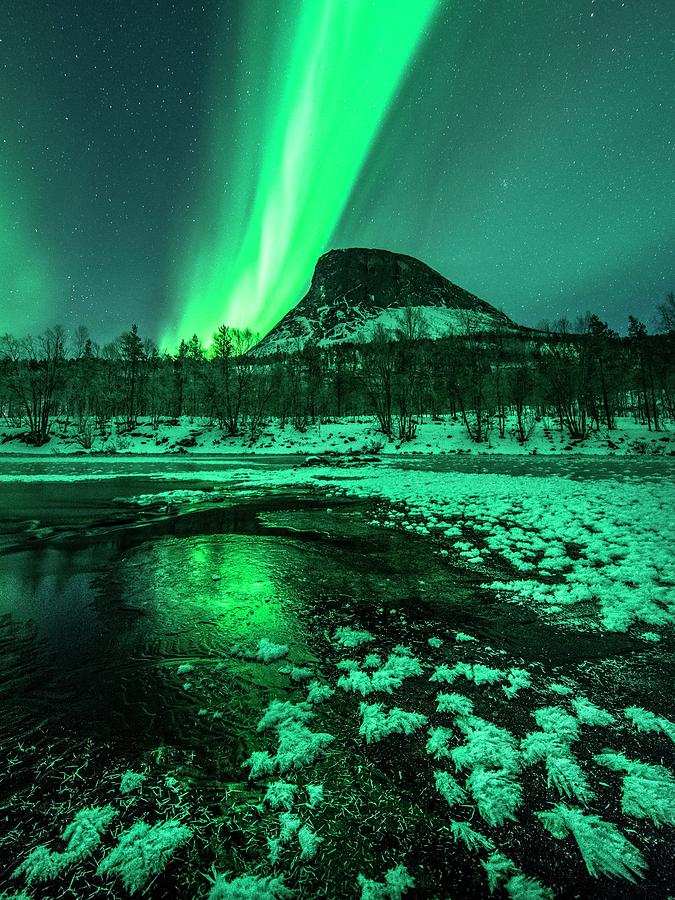 Aurora Borealis Over A Mountain #1 Photograph by Tommy Eliassen/science Photo Library