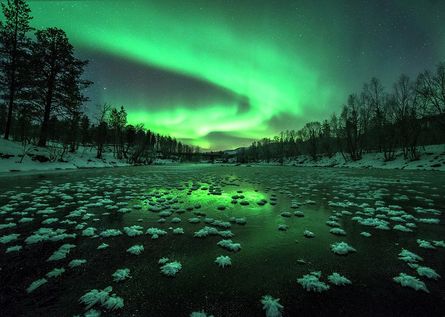 Aurora Borealis Over A River #1 Photograph by Tommy Eliassen/science Photo Library