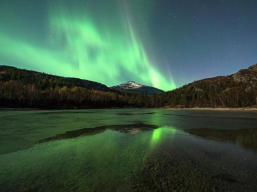 Aurora Borealis Over A Shoreline #1 Photograph by Tommy Eliassen/science Photo Library