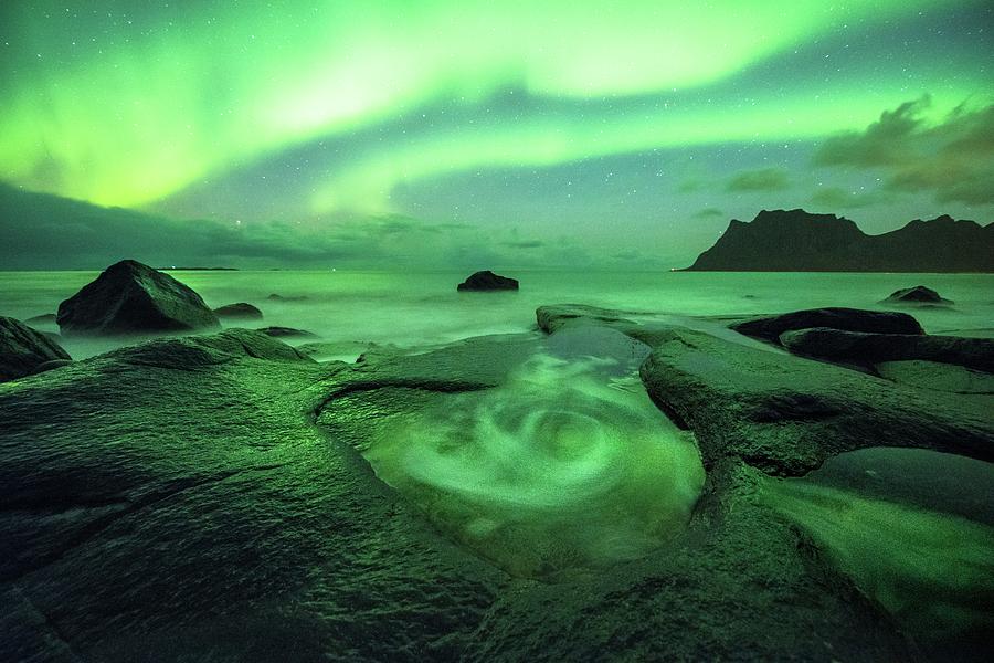 Aurora Borealis Over Coastal Rocks #1 Photograph by Tommy Eliassen/science Photo Library