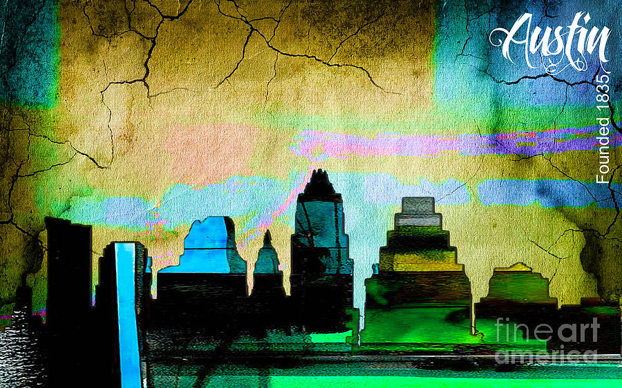 Austin Skyline Mixed Media - Austin Skyline Watercolor #1 by Marvin Blaine