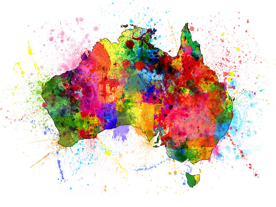 Australia Map Digital Art - Australia Paint Splashes Map #1 by Michael Tompsett
