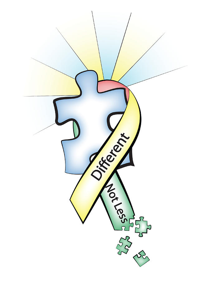 Autism Digital Art - Autism Ribbon with Puzzle Peaces #1 by Jeanette K