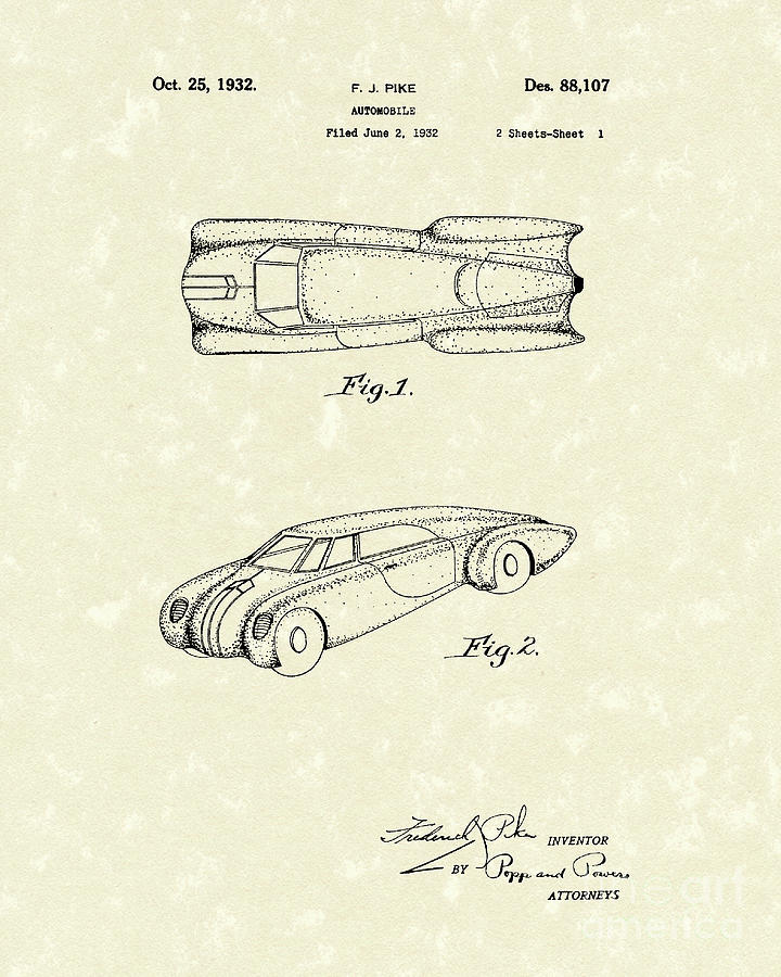 Automobile 1932 Patent Art #1 Drawing by Prior Art Design
