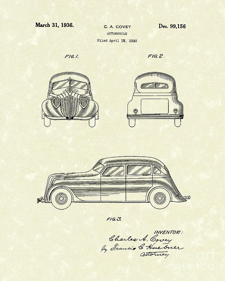 Automobile 1936 Patent Art #1 Drawing by Prior Art Design