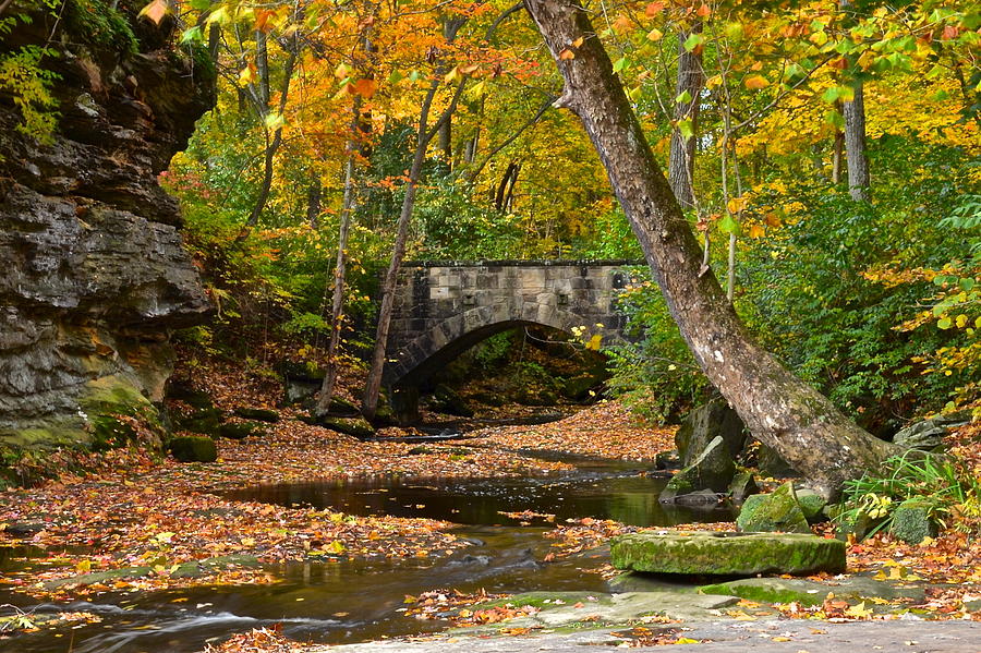 Fall Photograph - Autumn Bridge #1 by Frozen in Time Fine Art Photography