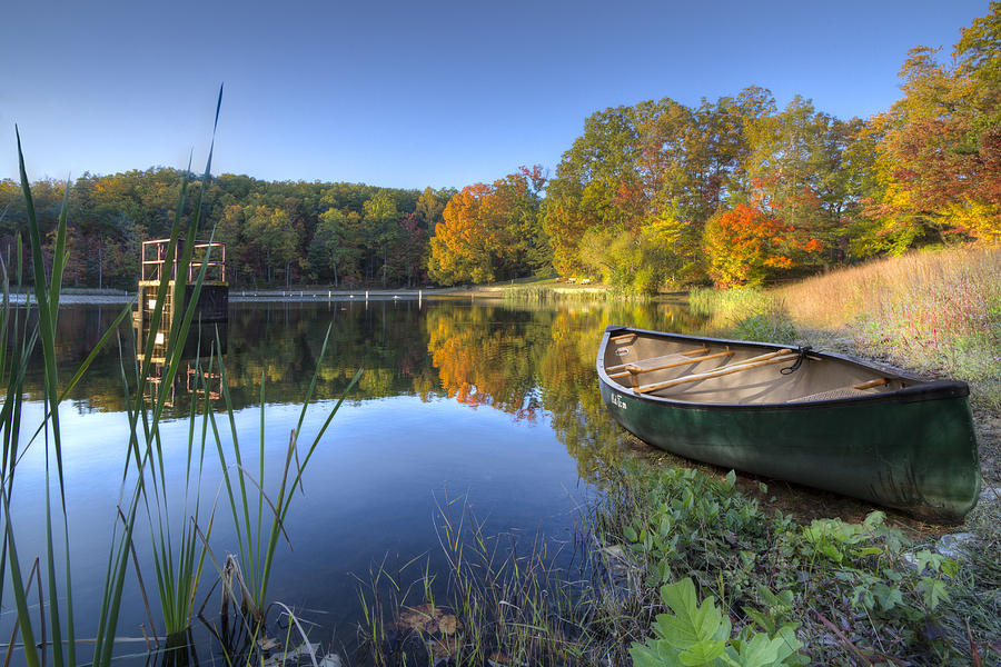 Boat Photograph - Autumn Lake #2 by Debra and Dave Vanderlaan