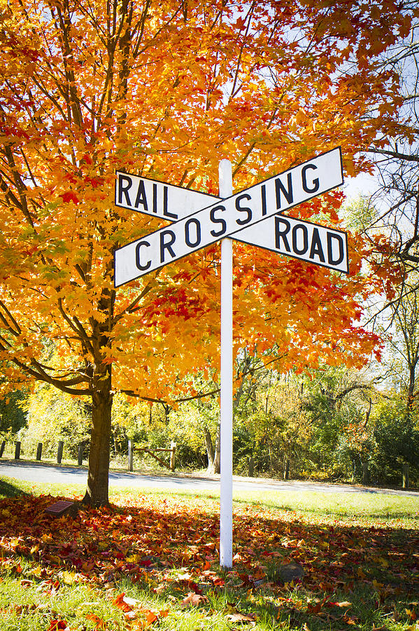 Autumn Railroad Crossing Sign #1 Photograph by Erin Cadigan