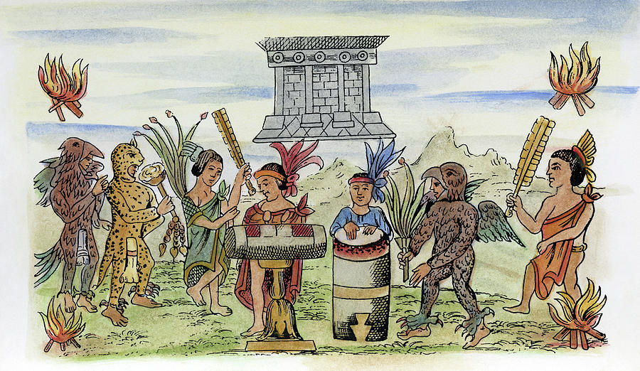 Aztec Musicians, 1440 #1 Drawing by Granger