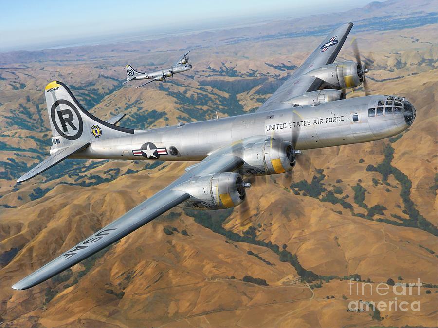 B-29 On Silver Wings Digital Art by Stu Shepherd