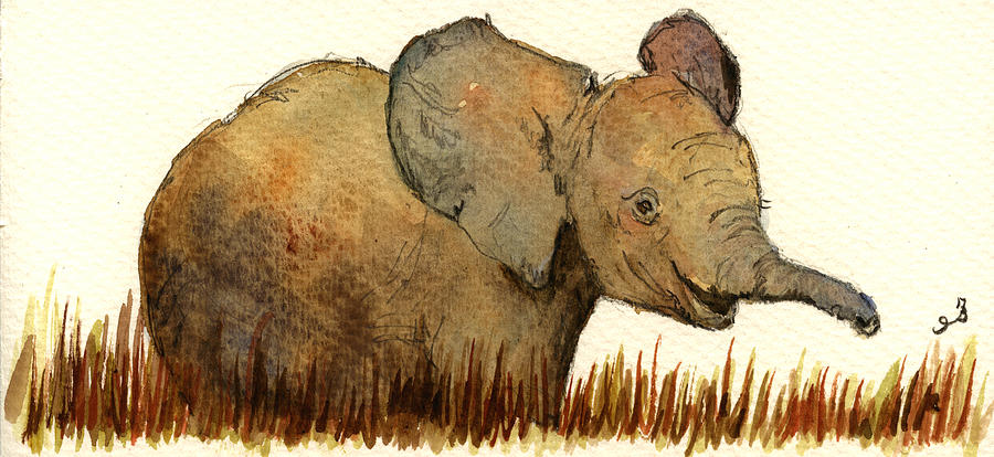 Elephant Painting - Baby elephant by Juan  Bosco