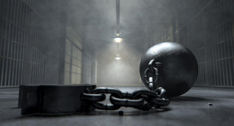 Vintage Digital Art - Ball And Chain In Prison #1 by Allan Swart