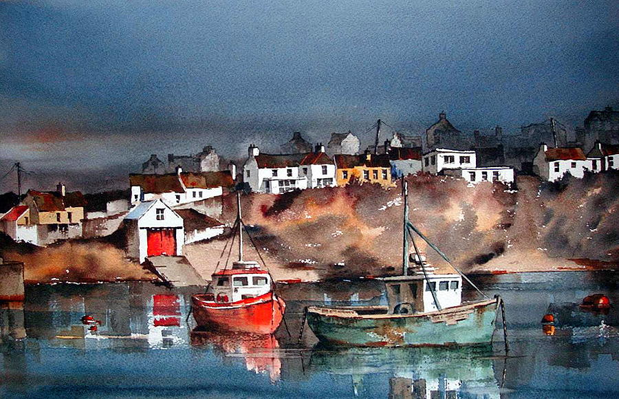 Boat Painting - Ballycotton Harbour East Cork #1 by Val Byrne