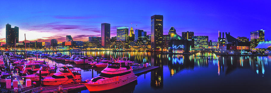 Baltimore Harbor By Night, Baltimore #1 Photograph by Panoramic Images