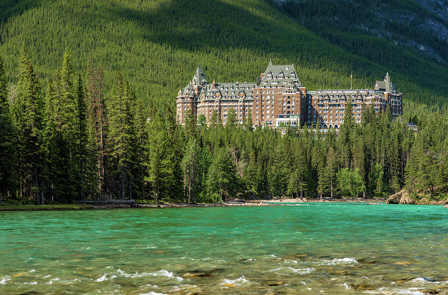 Banff Springs Hotel By Bow River Photograph by Panoramic Images - Pixels