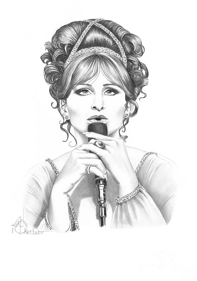 Celebrity Drawing - Barbara Streisand #1 by Murphy Elliott
