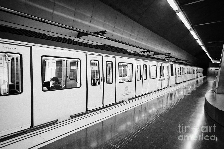 Barcelona Photograph - Barcelona Metro Train At Station Platform Catalonia Spain #1 by Joe Fox