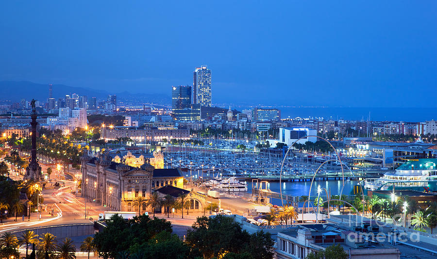 Barcelonian skyline at night #1 Photograph by Michal Bednarek