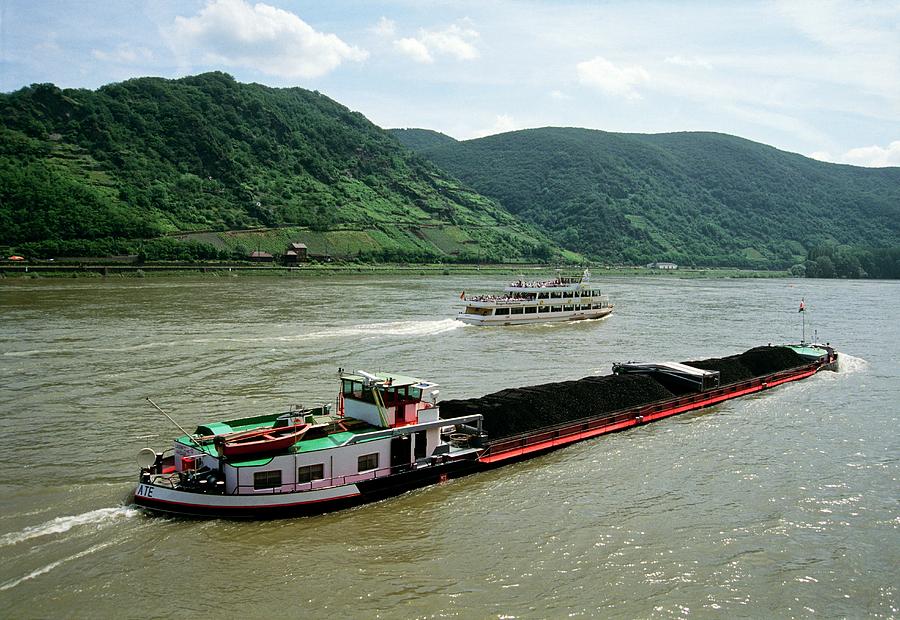 Barge Photograph - Barge On The River Rhine #1 by Tony Craddock/science Photo Library