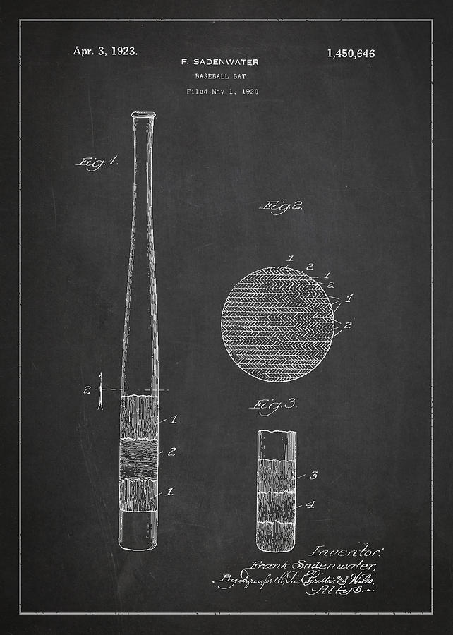 Baseball Bat Patent Drawing From 1920 Digital Art