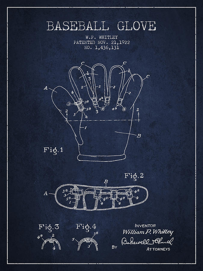 Baseball Glove Patent Drawing From 1922 Digital Art
