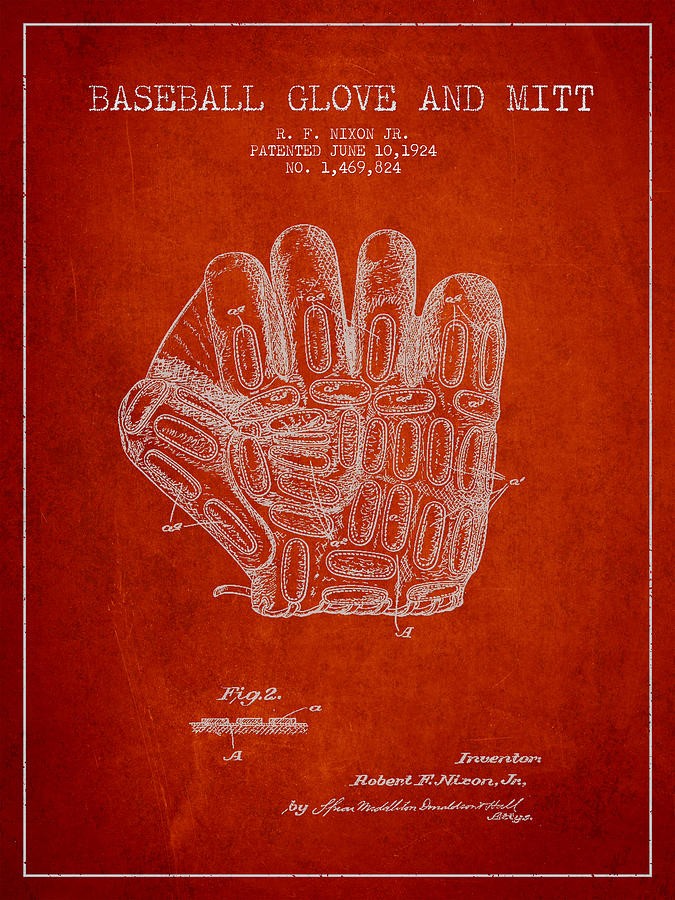 Baseball Glove Patent Drawing From 1924 Digital Art