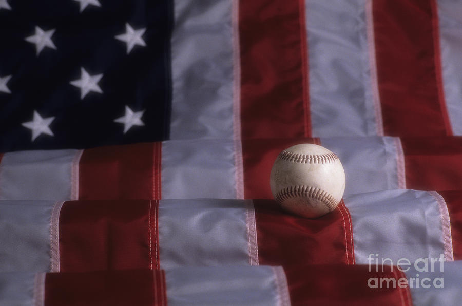 Baseball on american Flag #1 Photograph by Jim Corwin