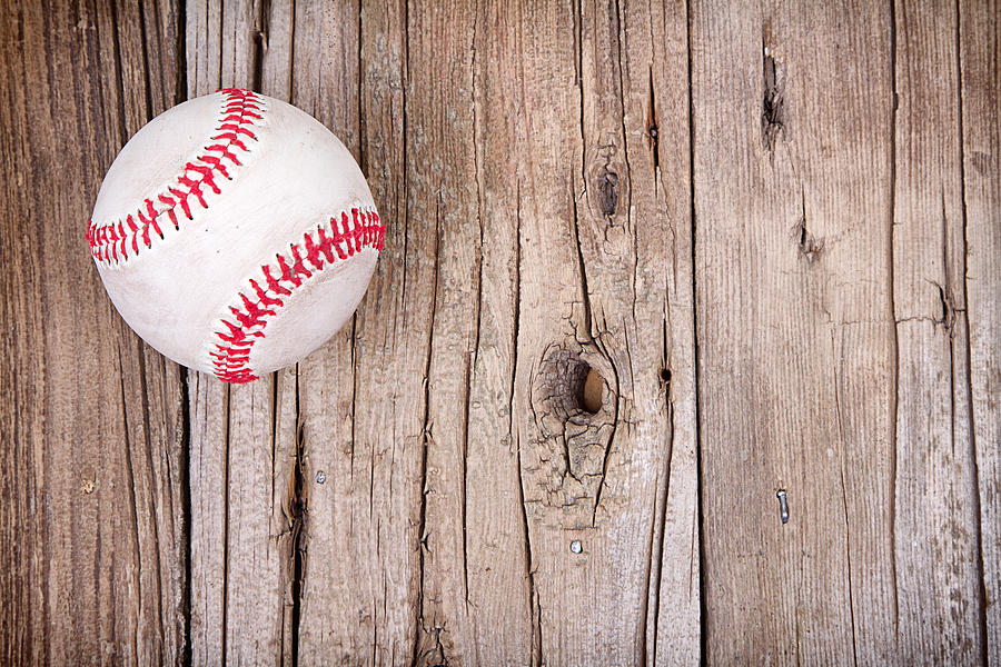 Baseball Photograph - Baseball on wooden background #1 by Jennifer Huls