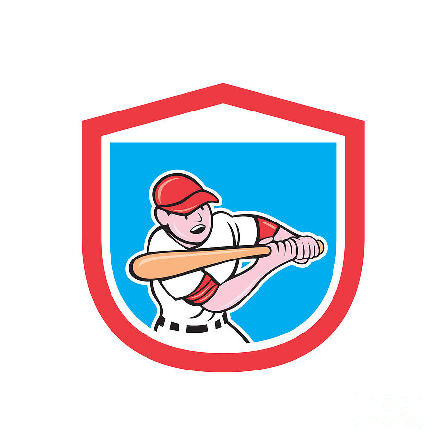 Baseball Player Batting Shield Cartoon Digital Art by Aloysius ...