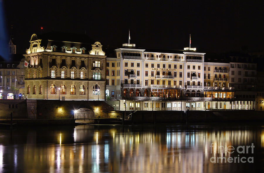 Basel by Night - Grand Hotel Les Trois Rois #1 Photograph by Carlos Alkmin