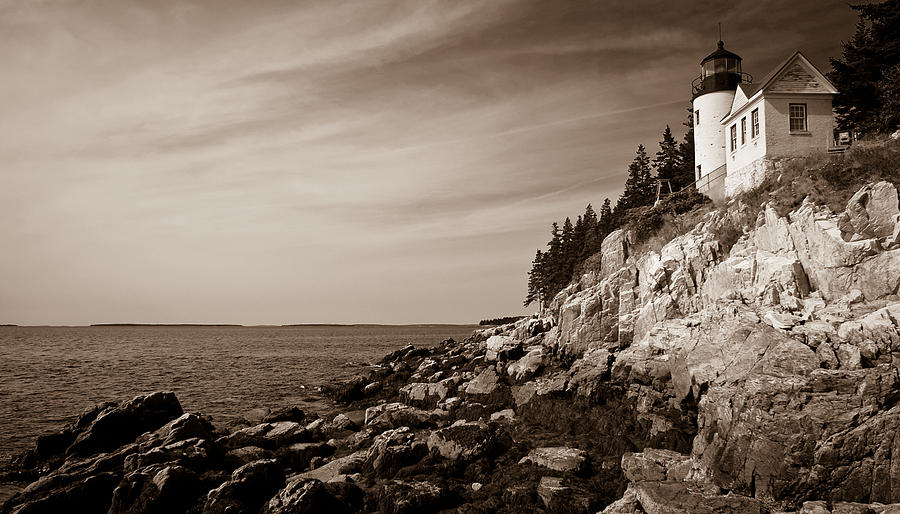 Black And White Photograph - Bass Harbor Head Lighthouse #1 by Wayne Meyer
