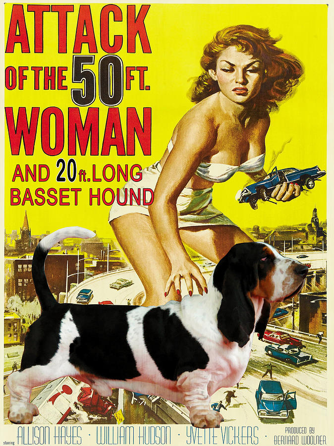 Basset Hound Art Canvas Print - Attack of the 50ft woman Movie Poster #1 Painting by Sandra Sij