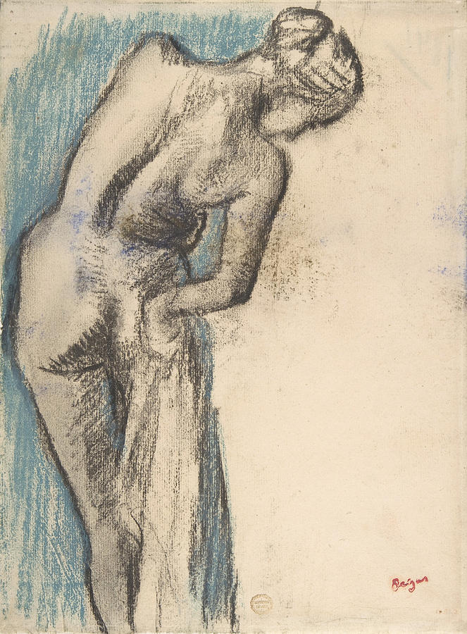 Bather Drying Herself #2 Drawing by Edgar Degas