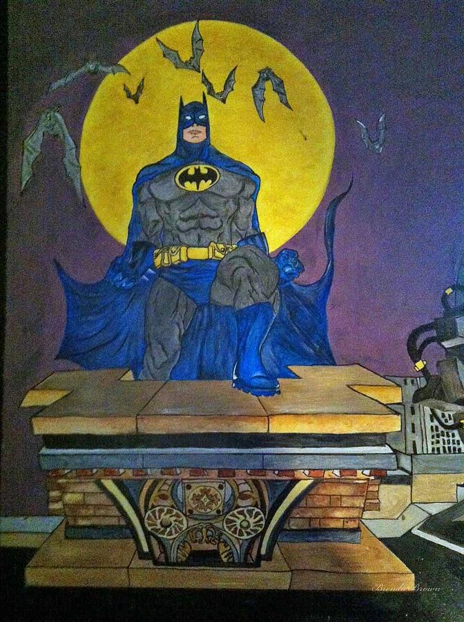 Batman on the Roof Top Painting by Brenda Brown