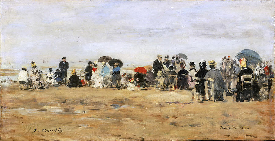 Beach at Trouville #1 Painting by Eugene Boudin