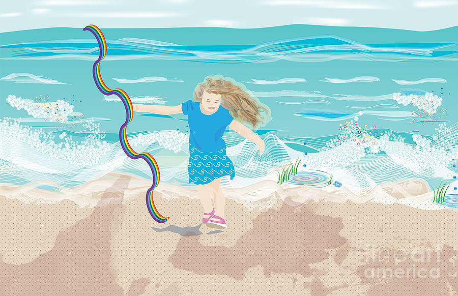 Beach Rainbow Girl Digital Art
