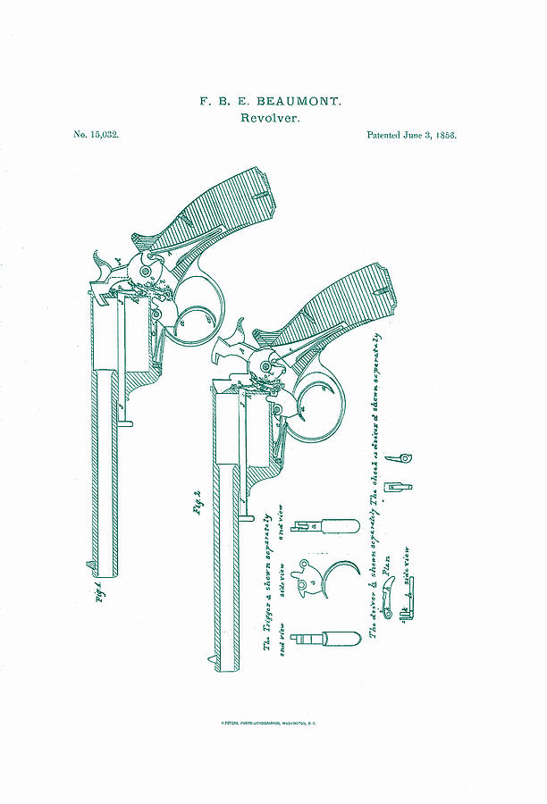 Vintage Digital Art - Beaumont Revolver Patent #1 by Georgia Clare