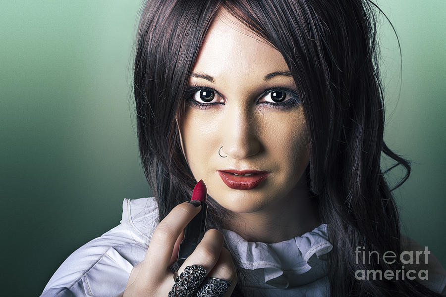 Beautiful Alternative Woman Applying Lipstick Photograph By Jorgo Photography Fine Art America 2564