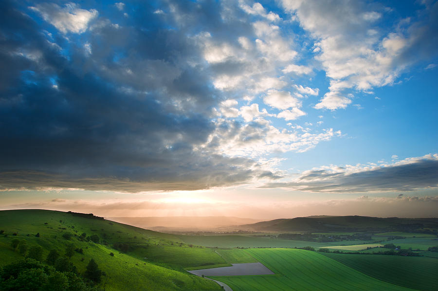Beautiful English countryside landscape over rolling hills Photograph ...