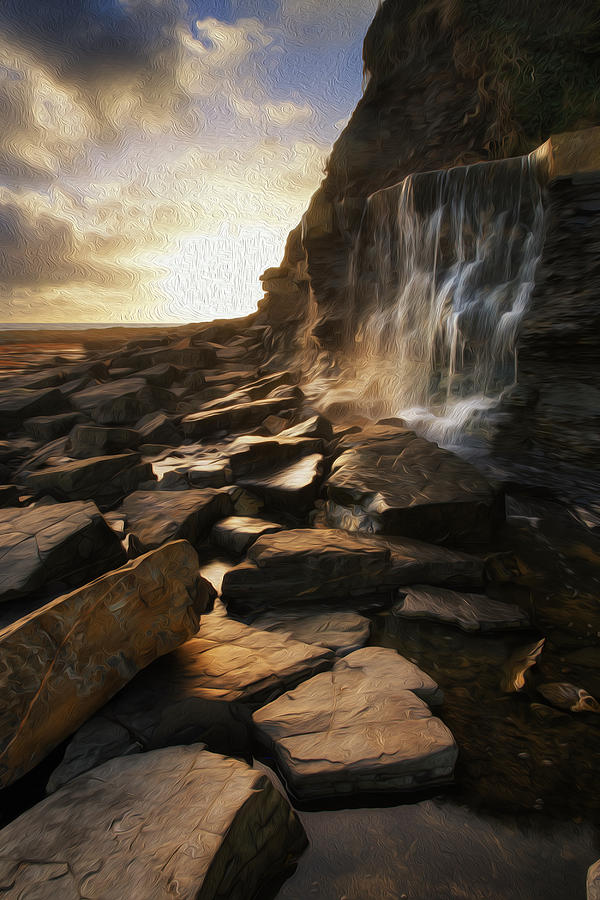 Beautiful landscape image waterfall  digital  painting 